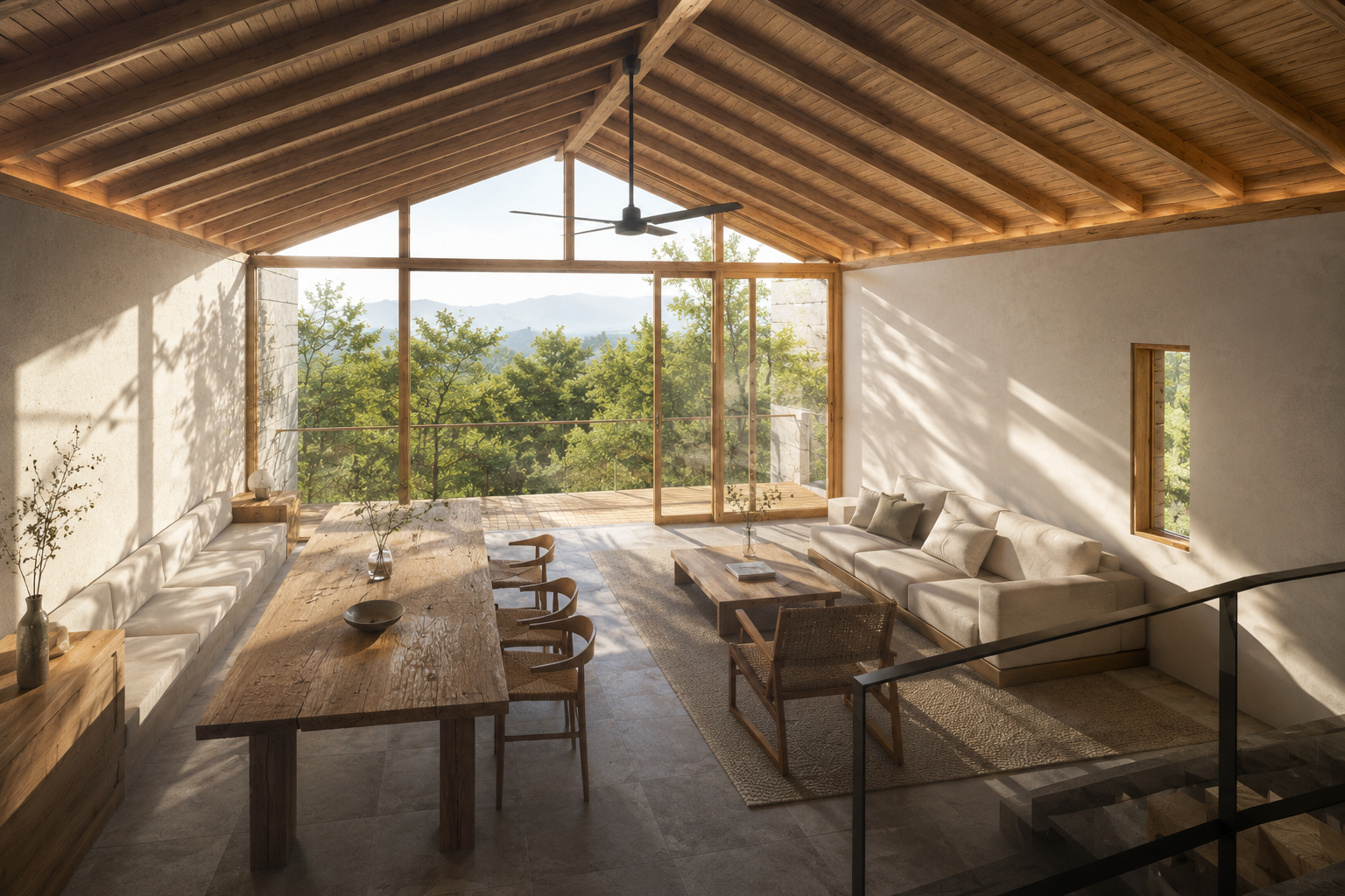 本箱根 ヴィラ 内観 — 建築CGパース
